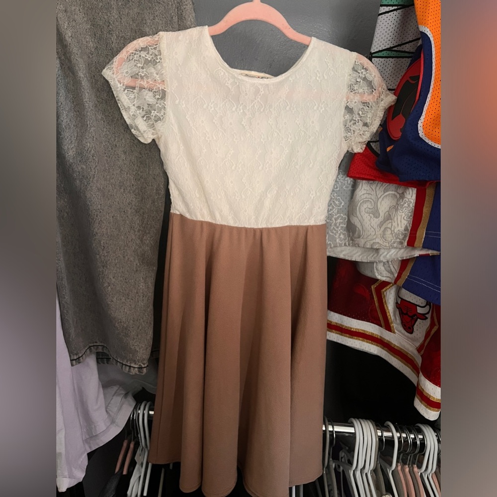 White and tan size 12 girls dress